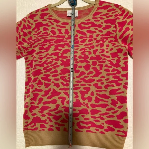 J.O.A. Anthropologie Pink Leopard Tan Short Sleeve Knit Sweater Top L - Picture 7 of 9
